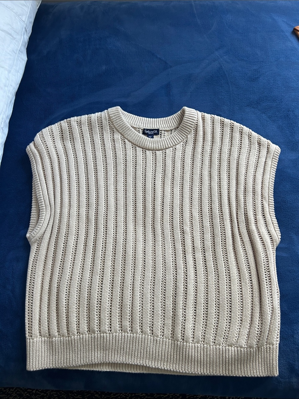 Splendid Open-Stitch Knit Vest in Cream